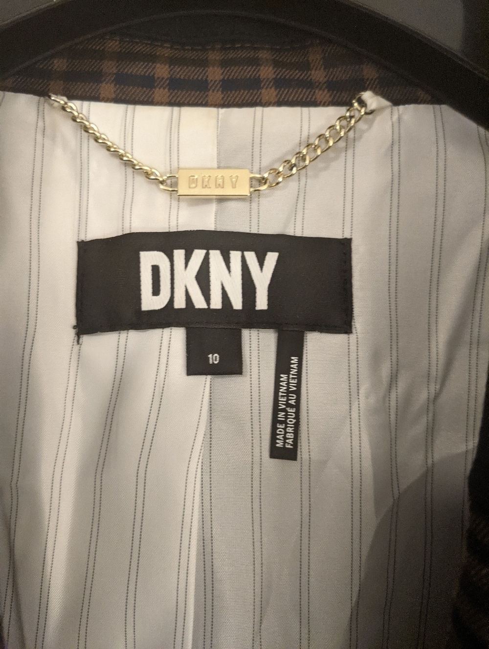 DKNY Women's Brown & Navy Checked Blazer - Picture 3 of 8
